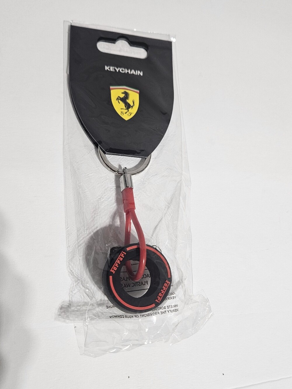Ferrari Red and Black Round Tire Logo Keychain